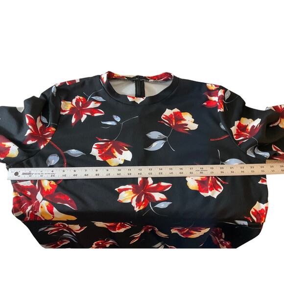 Women's 4XL Black Floral Dress Red Blue Flowers Stretch Midi - Picture 5 of 14